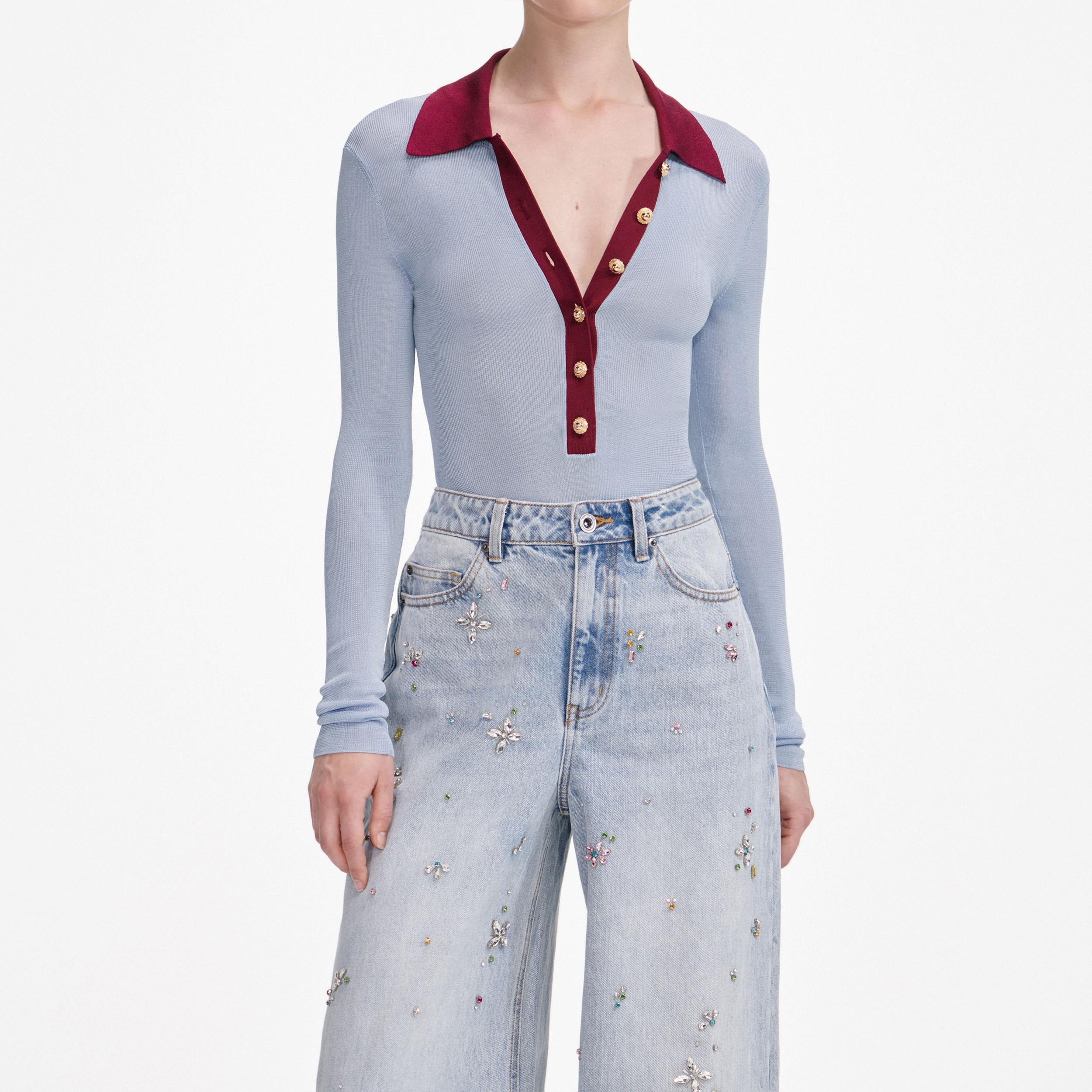 Blue Viscose Knit Bodysuit Product Image