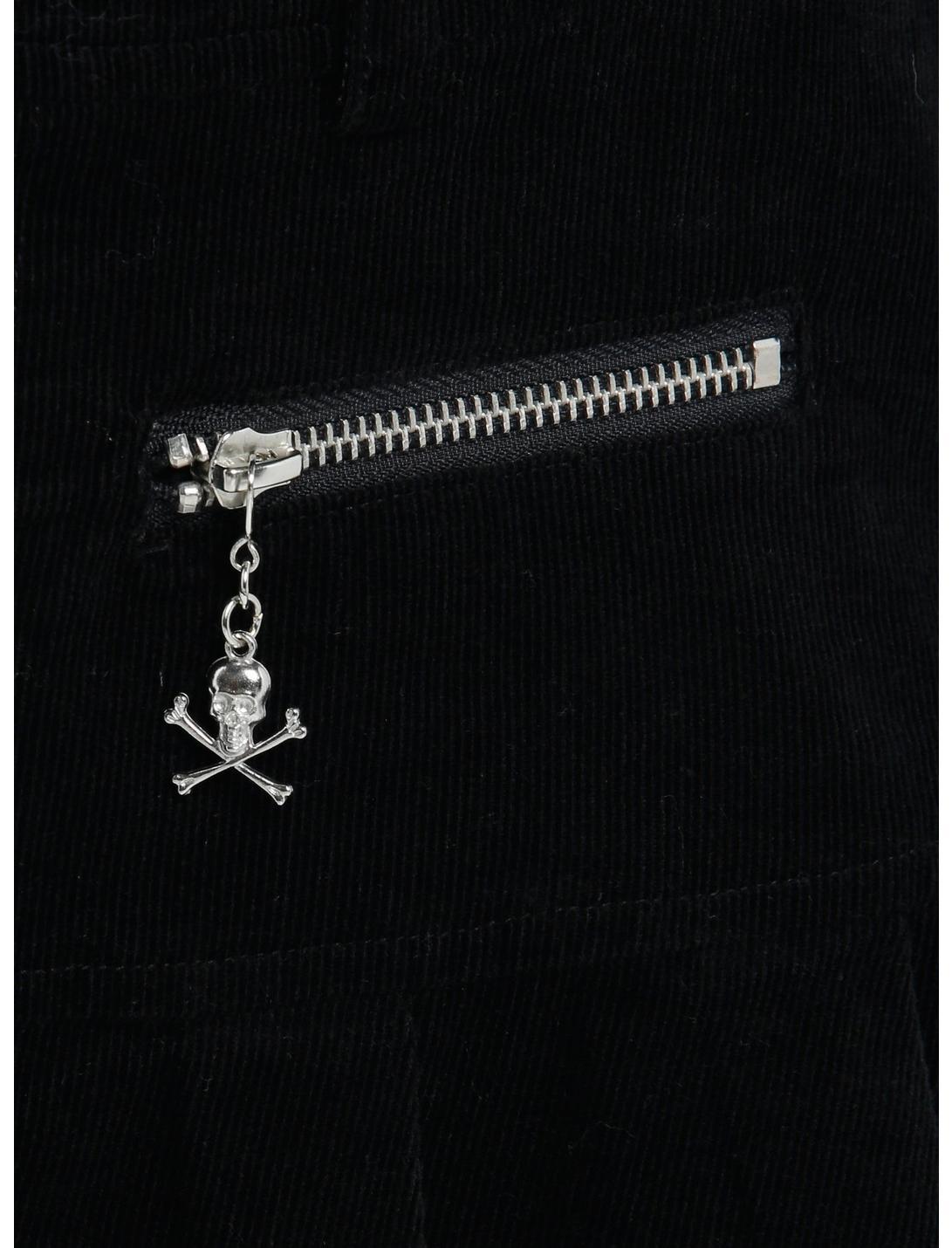 Social Collision Black Corduroy Skull Zipper Pleated Mini Skirt Product Image