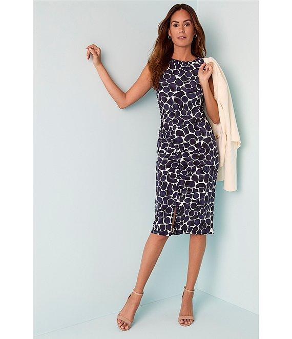 NIC + ZOE Geo Pebble Knit Boat Neck Sleeveless Side Ruche Dress Product Image