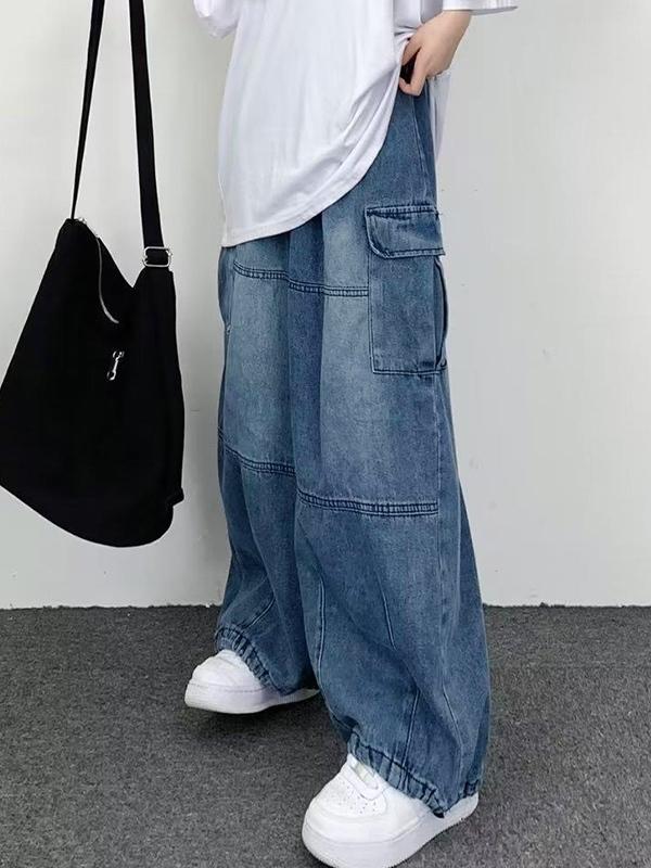 Men's Washed Pocket Patchwork Cargo Jeans Product Image