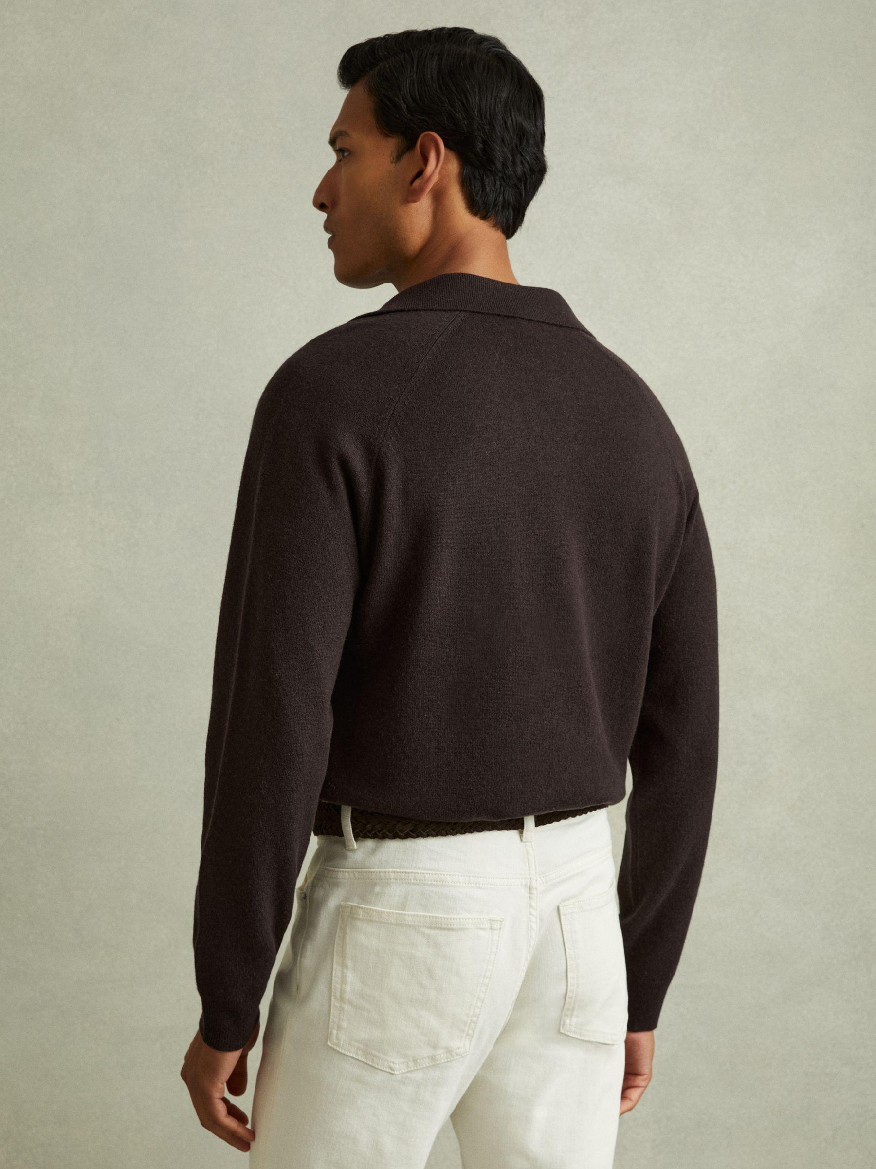 Wool-Cashmere Open-Collar Polo Shirt in Chocolate Brown Product Image