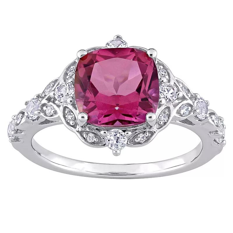 Stella Grace 10k White Gold Pink Topaz White Sapphire & Diamond Accent Vintage Ring, Women's,  Product Image