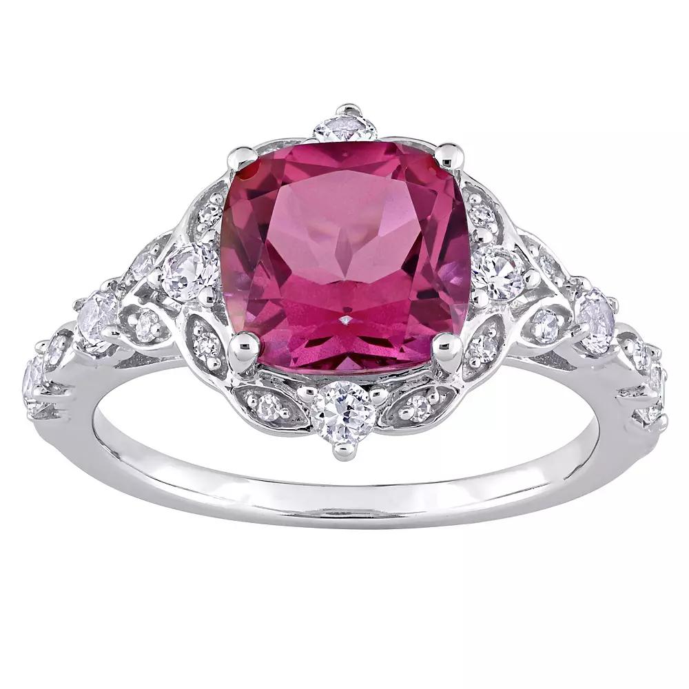 Stella Grace 10k White Gold Pink Topaz White Sapphire & Diamond Accent Vintage Ring, Women's,  Product Image