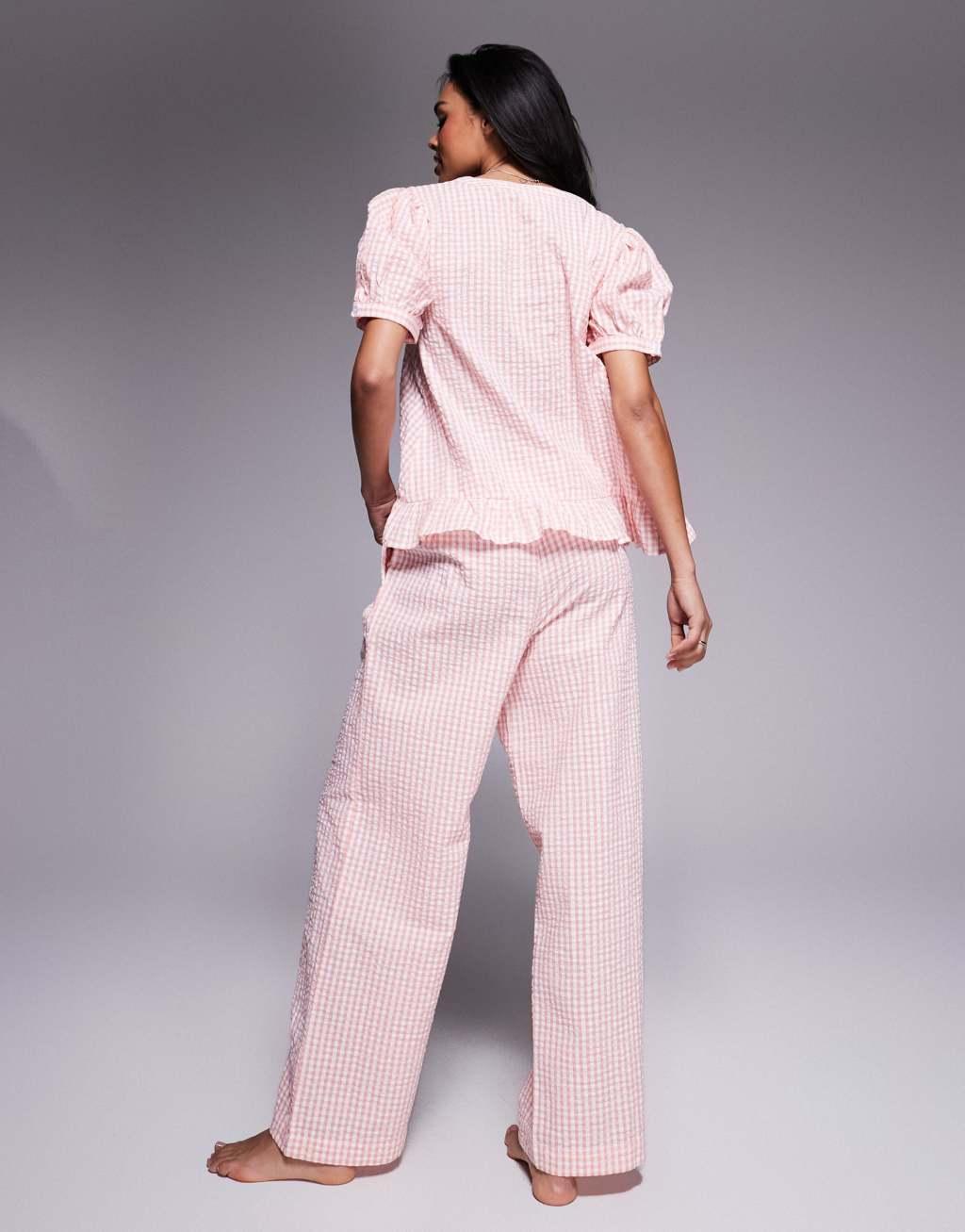 River Island gingham swing pajama set in pink Product Image