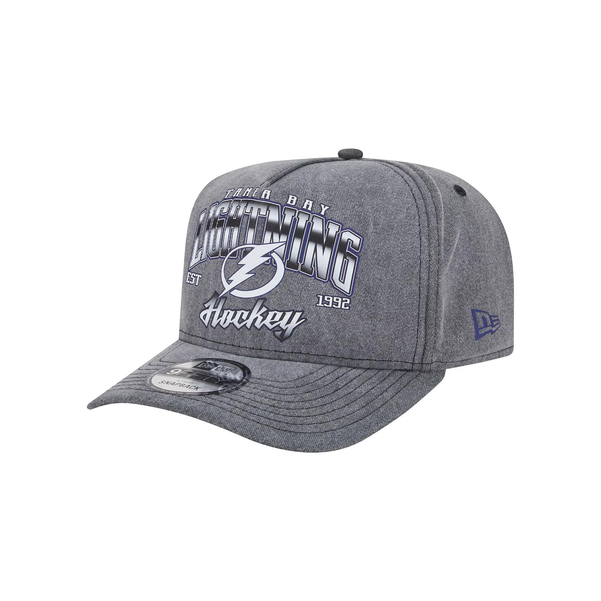 Men's New Era Charcoal Tampa Bay Lightning Throwback Washed A-Frame Pre-Curved 9FIFTY Snapback Hat, Lgh Charco Product Image