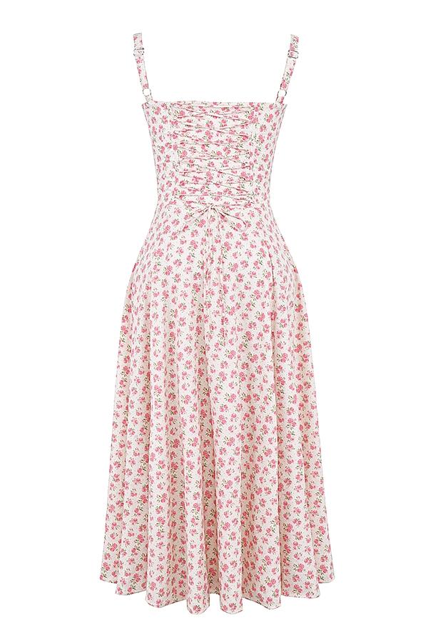 Carmen  white rosebud print cotton bustier sundress Product Image