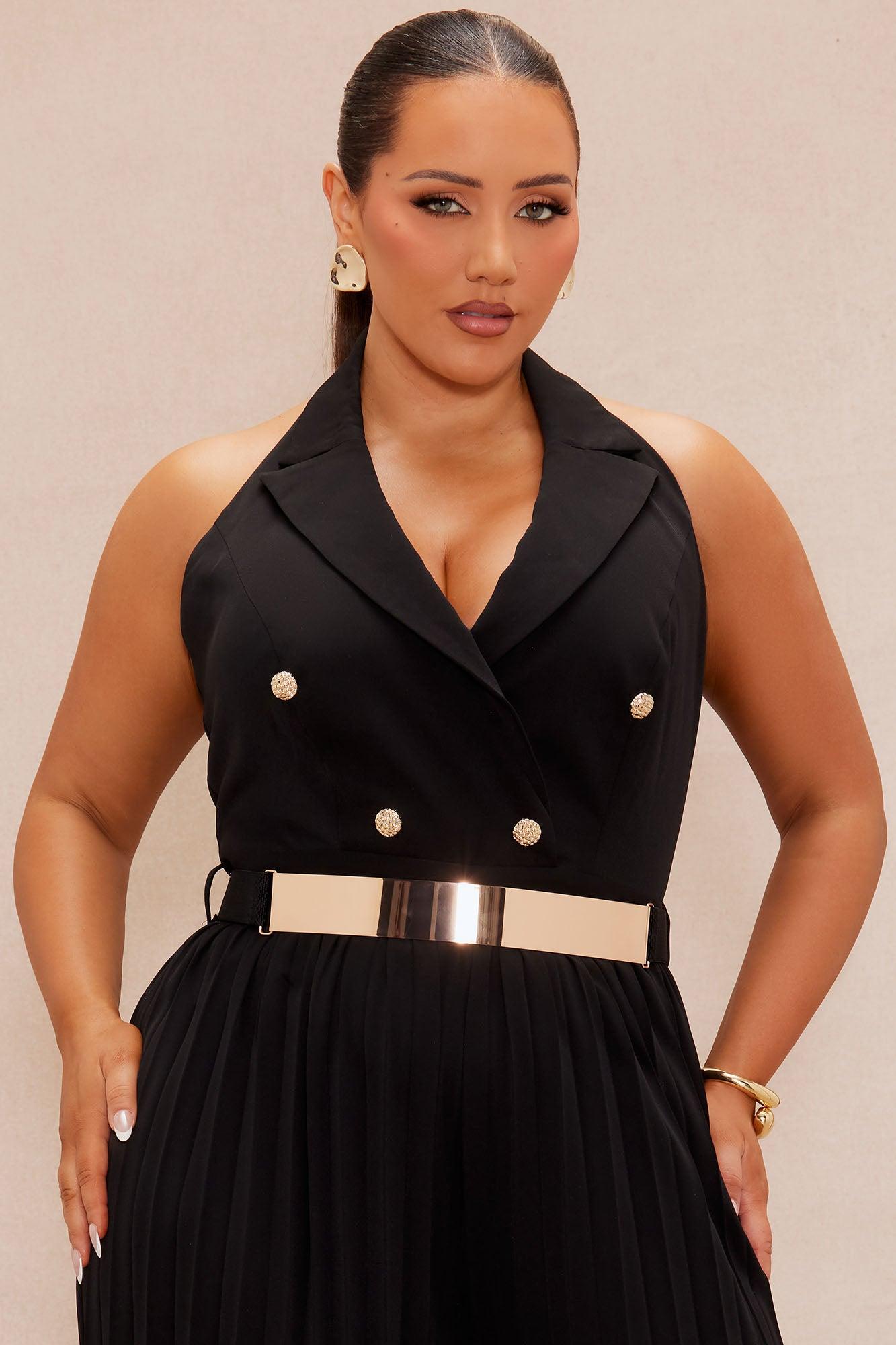 Chelsea Pleated Wide Leg Jumpsuit - Black Product Image