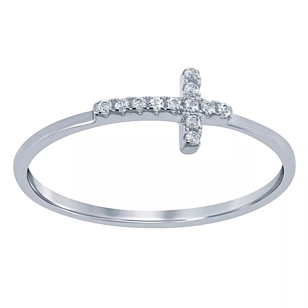 Sterling Silver Cubic Zirconia Cross Ring, Womens Product Image