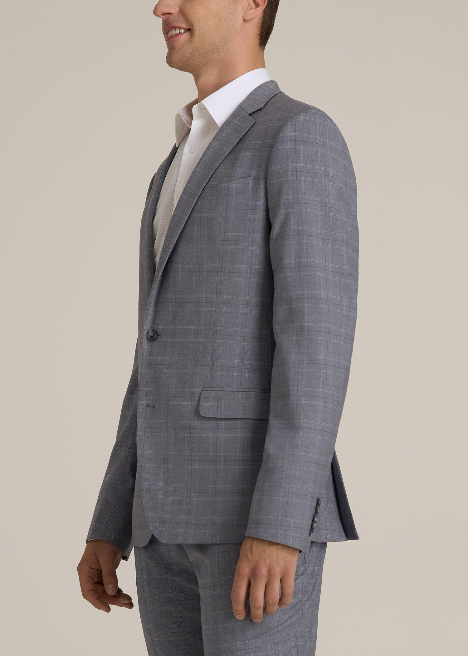 Suit Jacket for Tall Men in Light Grey Plaid Male Product Image