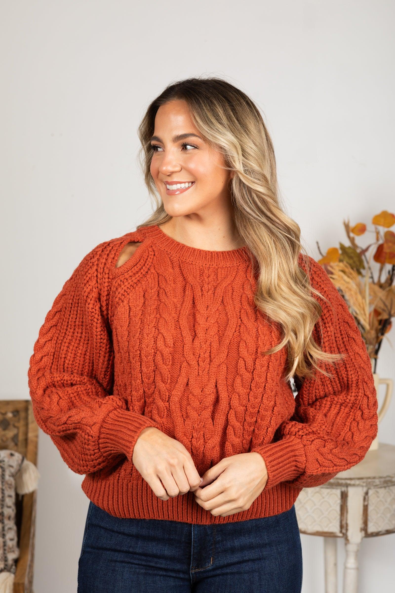 Solid Balloon Sleeve Keyhole Sweater Product Image