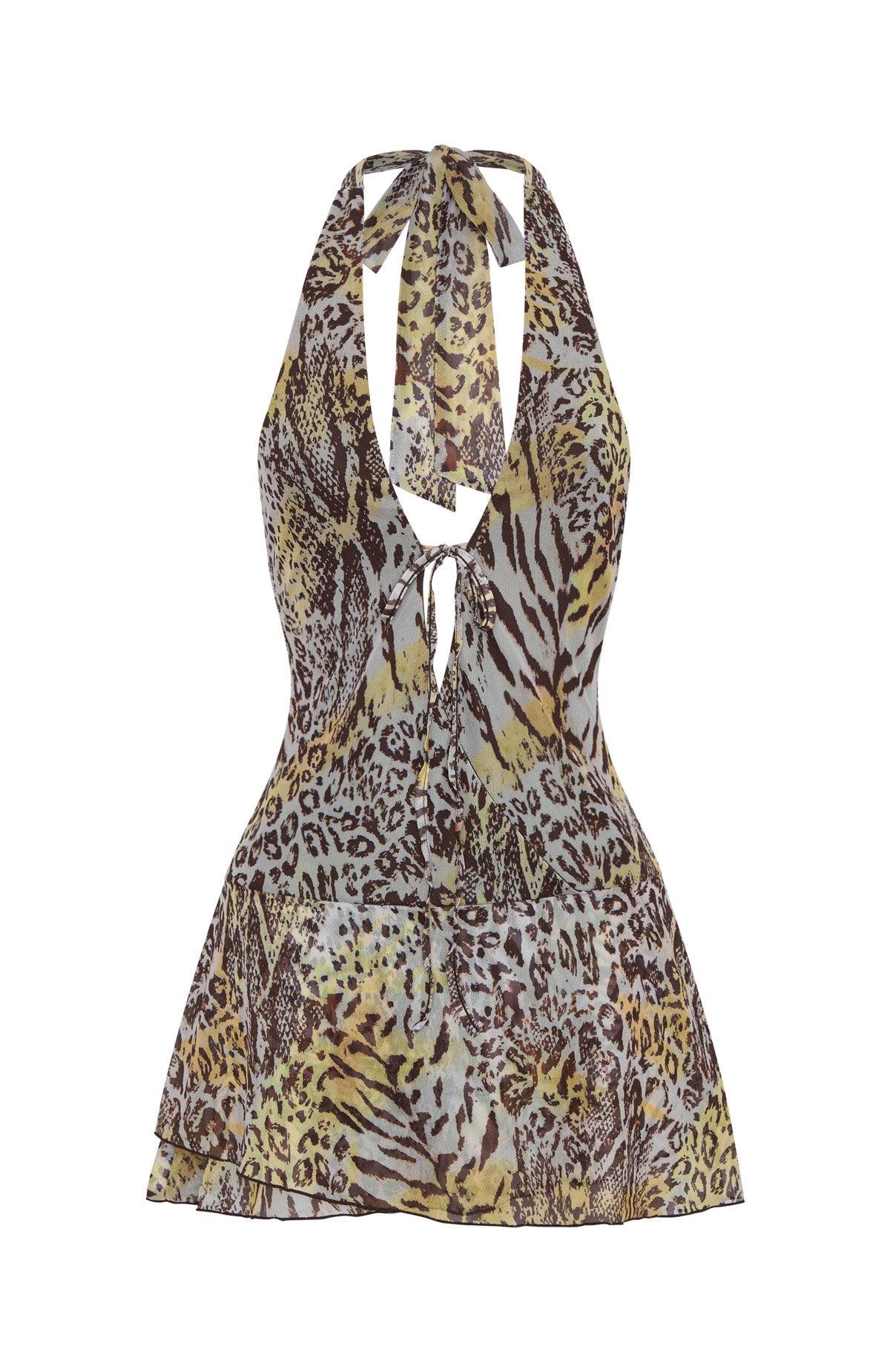 Too Extra Halter Mini Dress Leopard Spritz Product Image