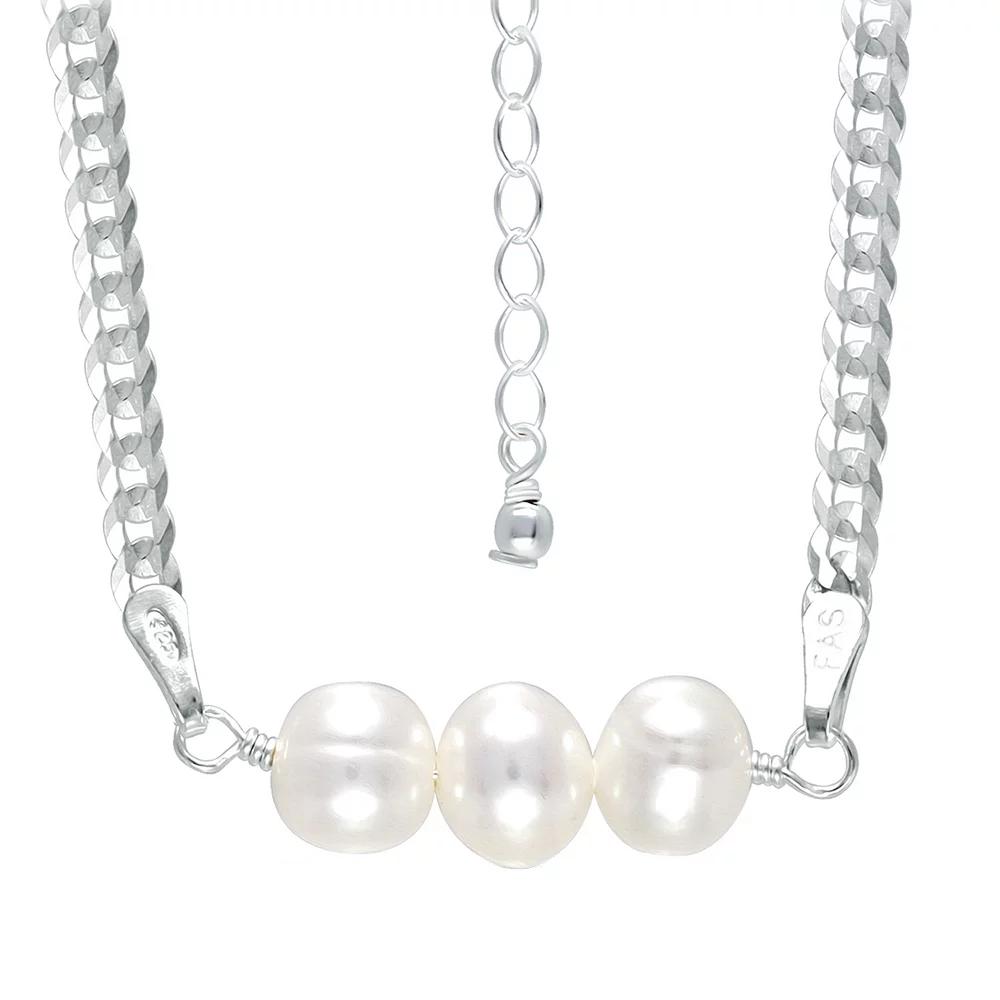 Aleure Precioso Sterling Silver Freshwater Cultured Pearl Curb Chain Necklace, Women's, Size: 18", Silver Tone Product Image