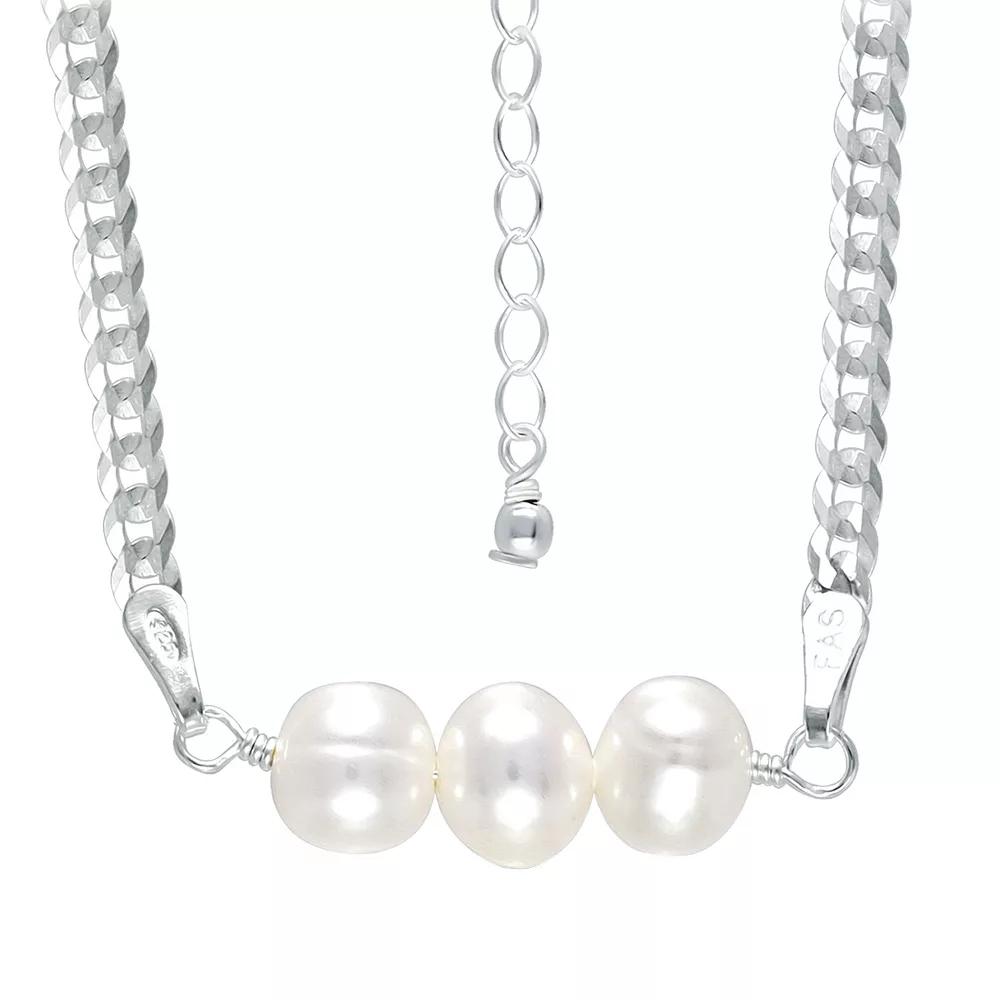 Aleure Precioso Sterling Silver Freshwater Cultured Pearl Curb Chain Necklace, Women's, Size: 18", Silver Tone Product Image