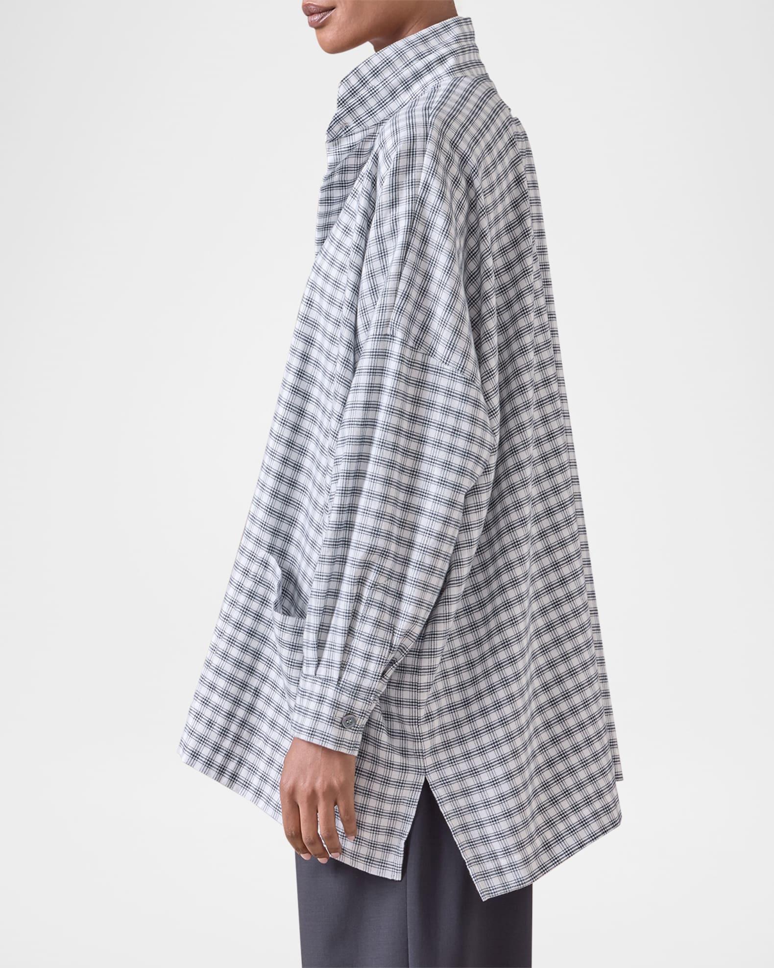 Mini Houndstooth Wide Longer-Back Double Stand-Collar Shirt Jacket (Long Length) Product Image