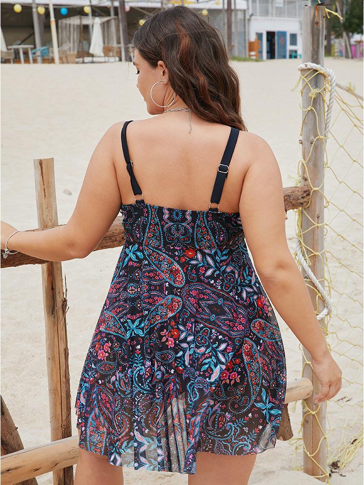 Paisley Print Split Ruffle Hem Swim Dress Female Product Image