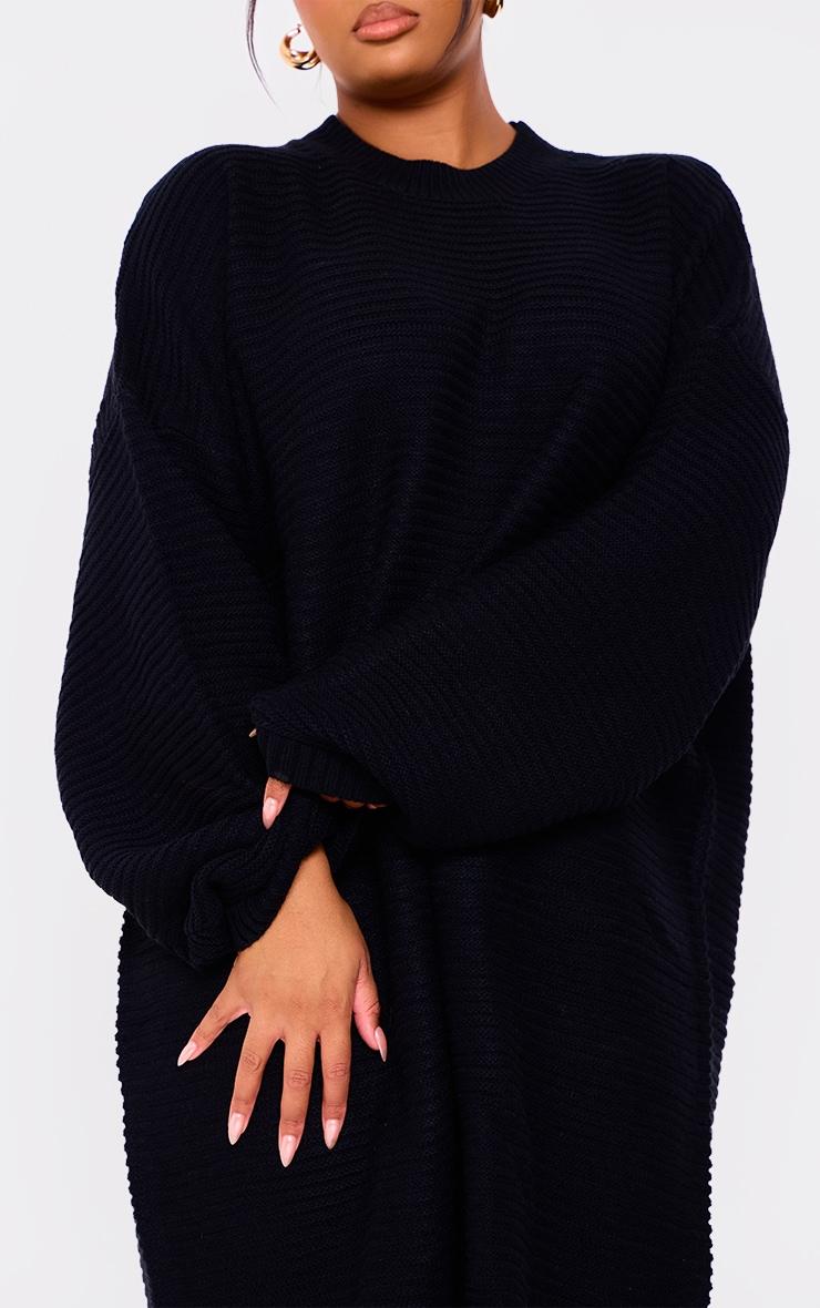 Plus Black Knitted High Neck Rib Sweater Dress Product Image