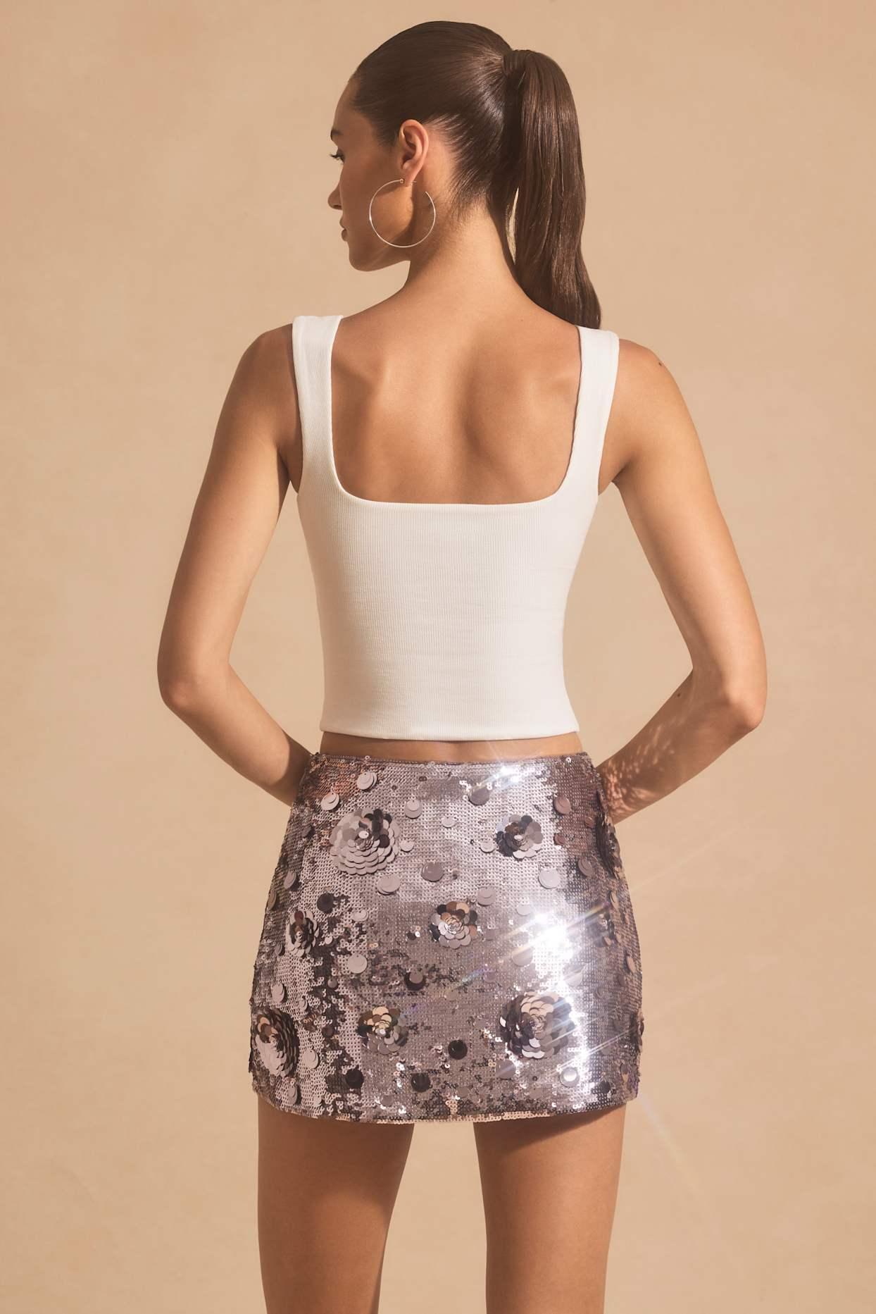 Sequin-Embellished Mini Skirt in Silver Product Image