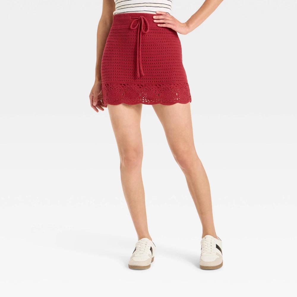 Women's Openwork Mini Sweater Skirt - Universal Thread™ Red Product Image