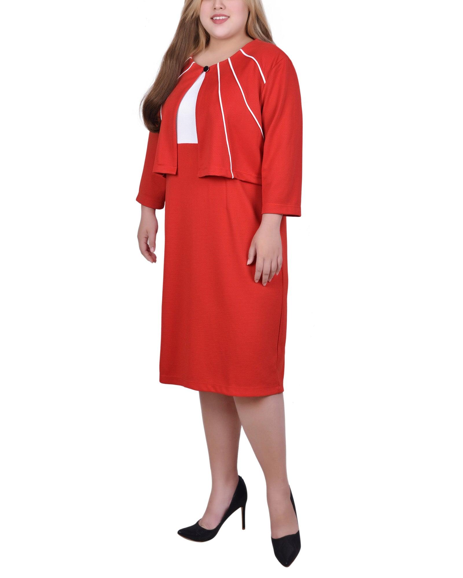 Red 2 Piece Colorblocked Dress Set - Plus Product Image