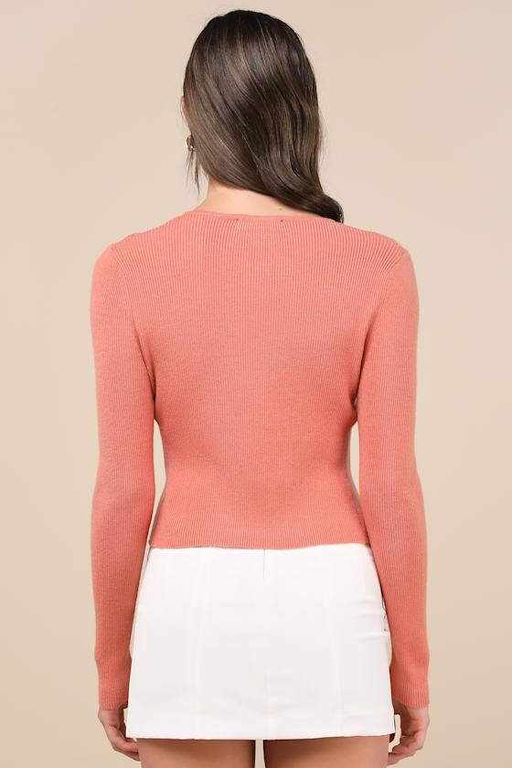 Cuddly Attitude Terracotta Tie-Front Cardigan Sweater Product Image