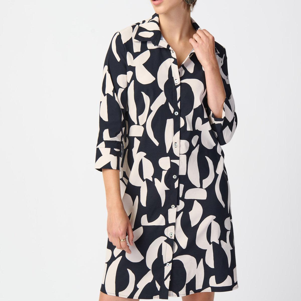Abstract Print Stretch Poplin Trapeze Dress Product Image