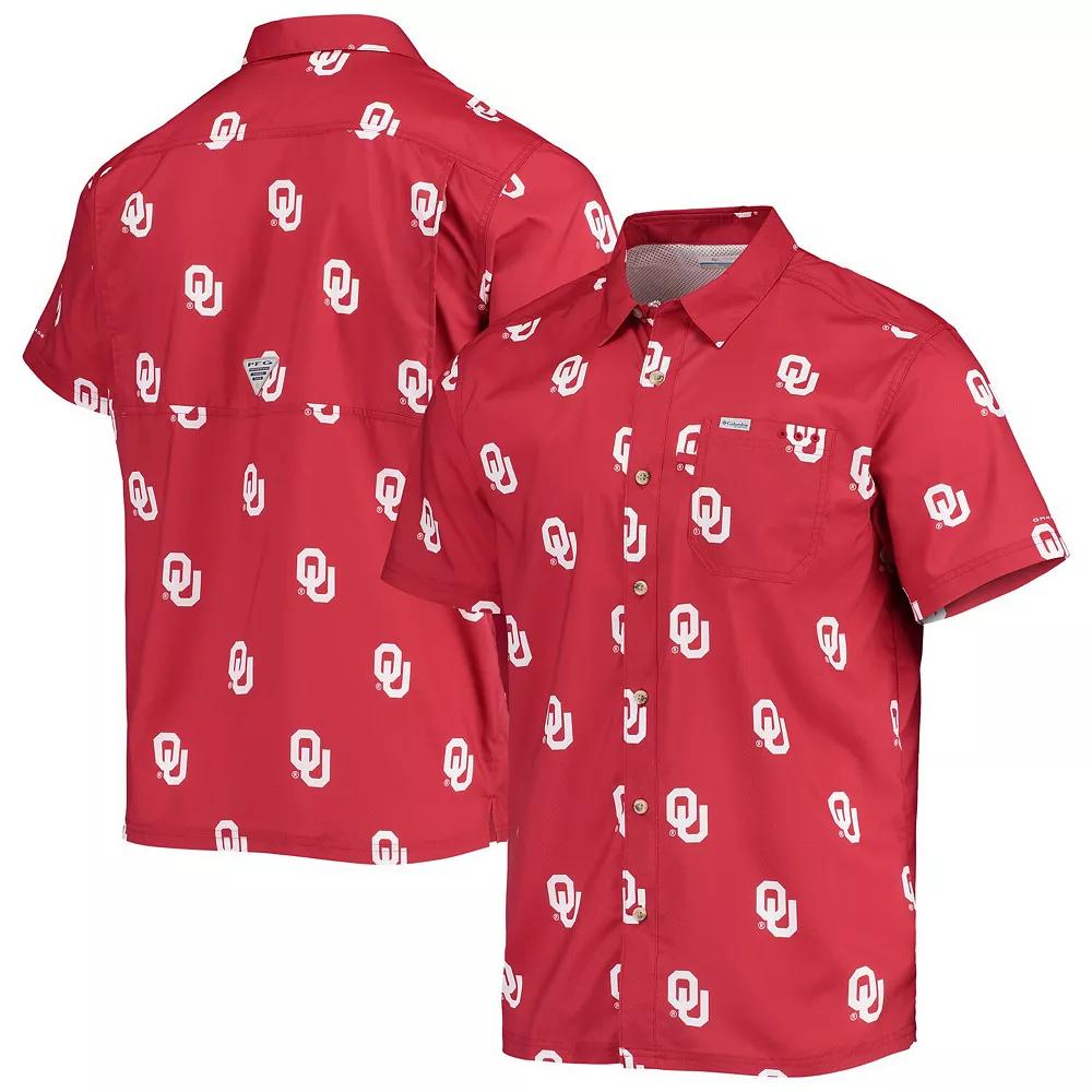 Men's Columbia Crimson Oklahoma Sooners Super Slack Tide Omni-Shade Button-Up Shirt,  Product Image