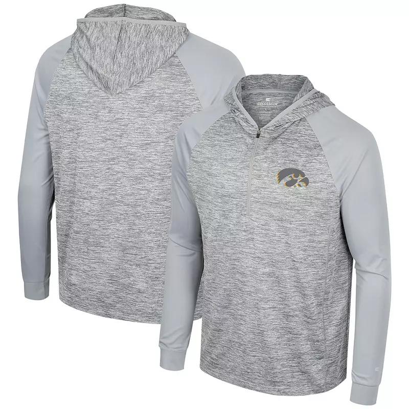 Men's Colosseum Gray Iowa Hawkeyes Cybernetic Raglan Quarter-Zip Hooded Top,  Product Image