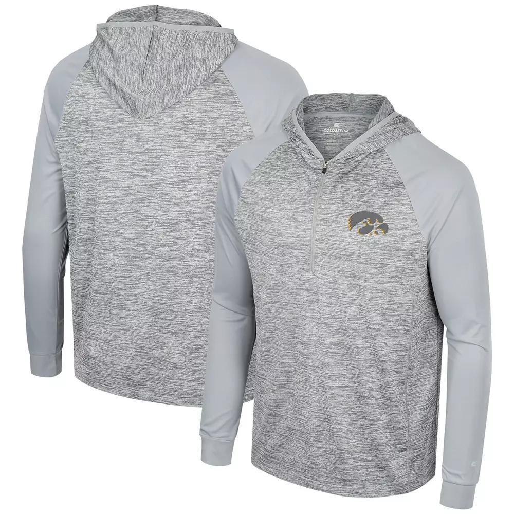 Men's Colosseum Gray Iowa Hawkeyes Cybernetic Raglan Quarter-Zip Hooded Top,  Product Image