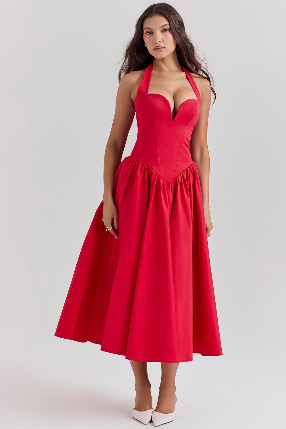 Coquette  scarlet halter midi dress Product Image