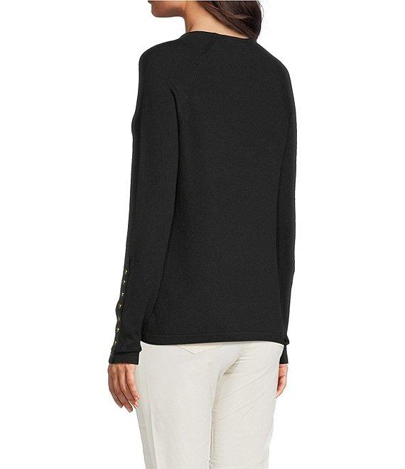 J.McLaughlin Jamey Crew Neck Button Trim Raglan Sleeve Sweater Product Image