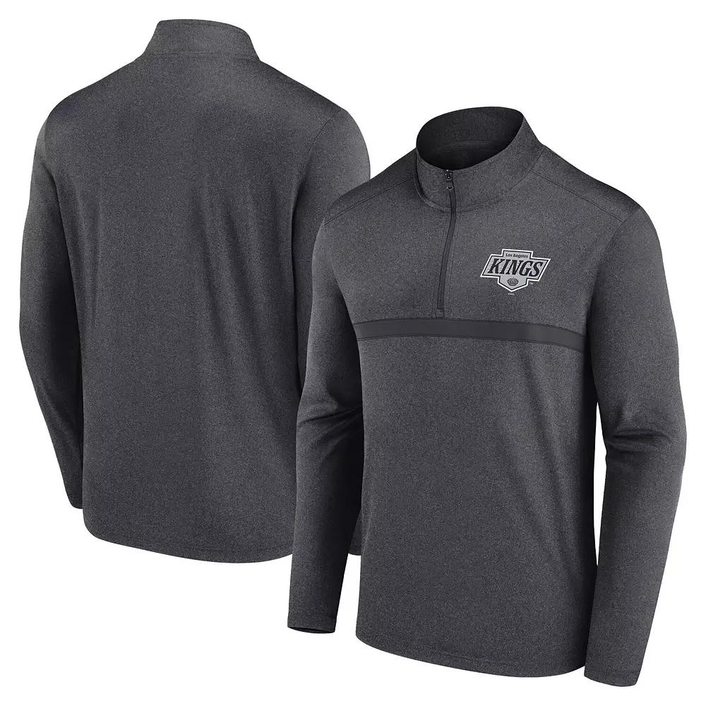 Men's Heather Charcoal Los Angeles Kings Head-to-Head Raglan Quarter-Zip Top,  Product Image