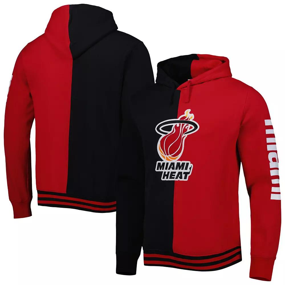 Men's Mitchell & Ness Black/Red Miami Heat Hardwood Classics Split Pullover Hoodie, Size: 3XL Product Image