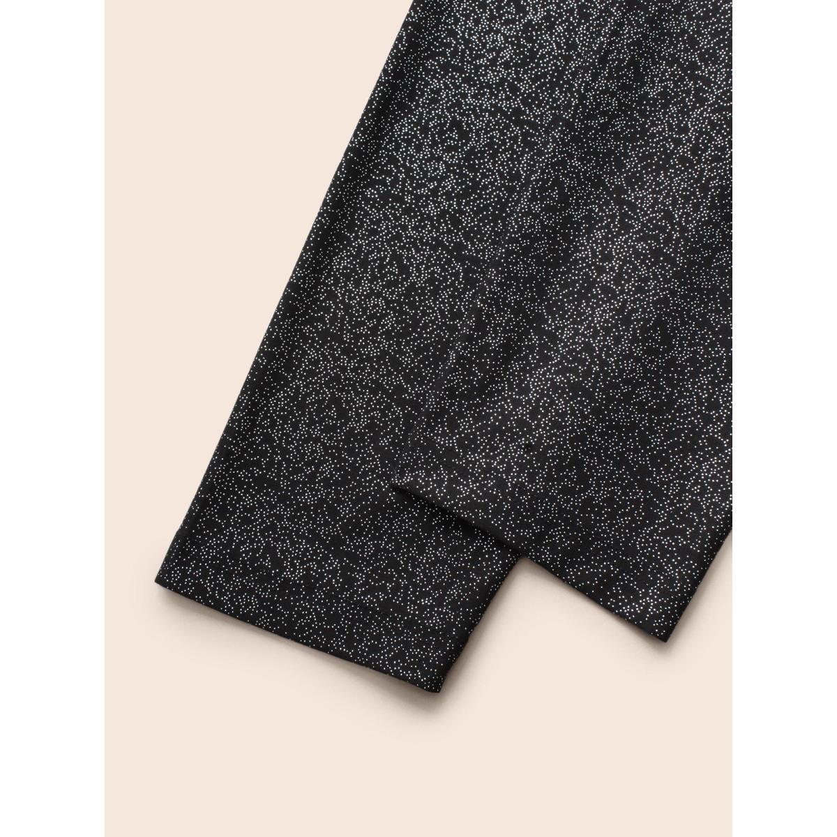 Plus Size Glitter Pleated Skinny Leggings Women Black Cocktail Medium stretch Skinny Mid Rise Party Leggings BloomChic 12/L Product Image