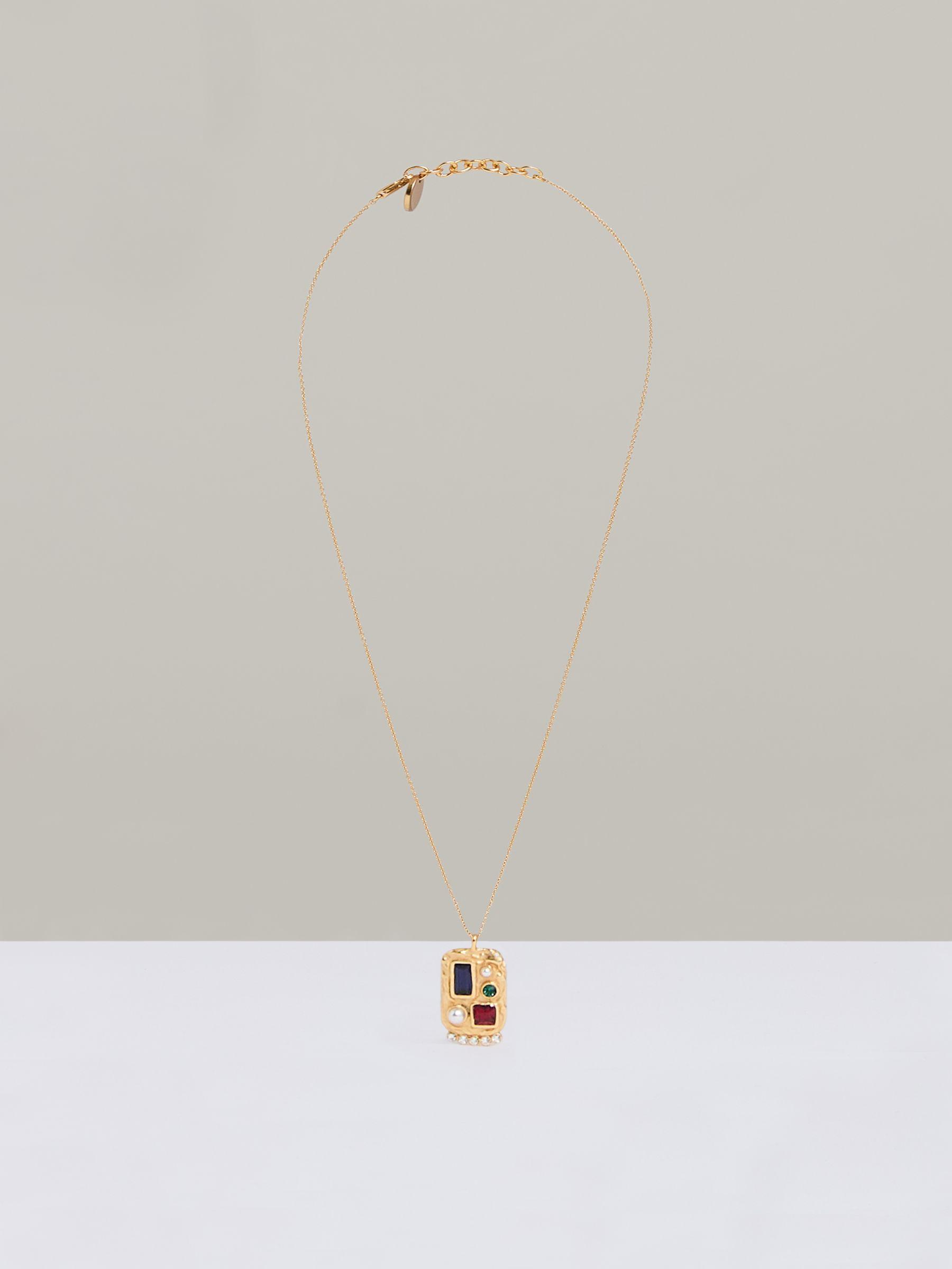 Crystal Rectangle Pendant Necklace in Gold Tone Product Image