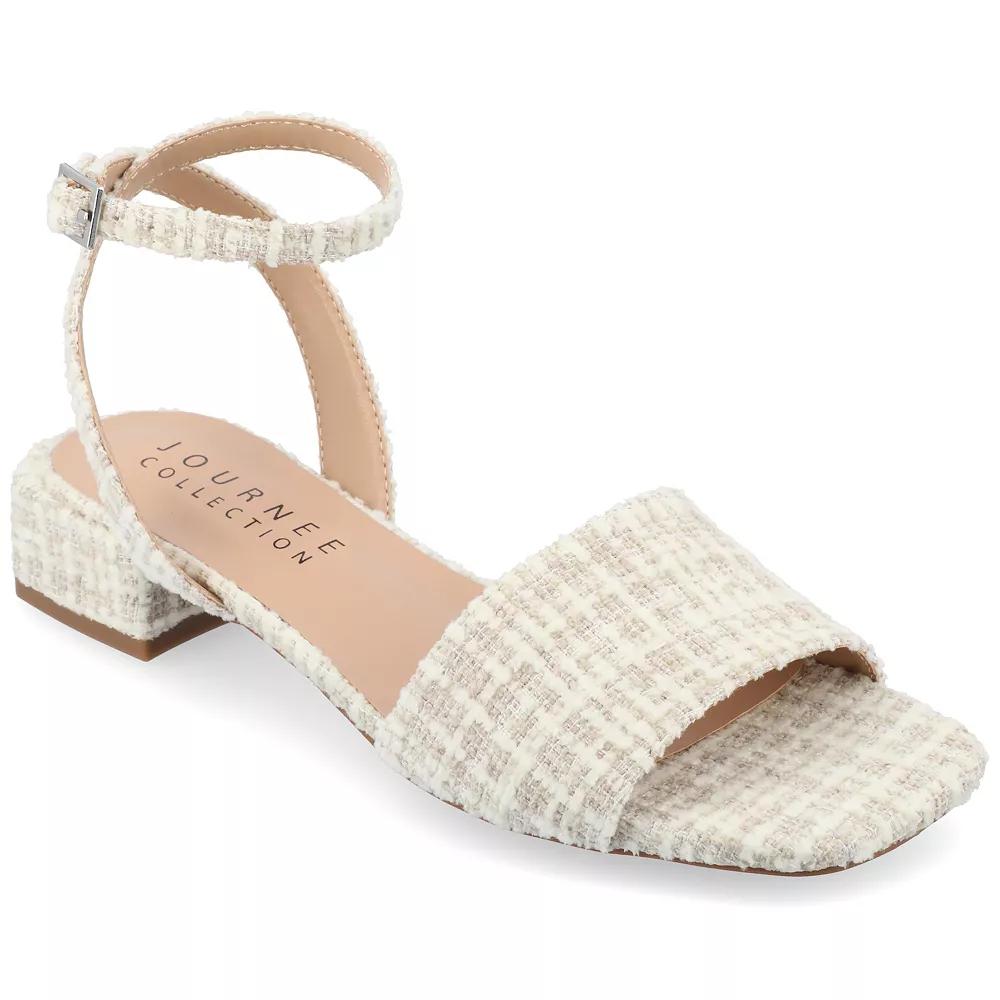 Journee Adleey Women's Tweed Low Block Heel Sandals,  Product Image