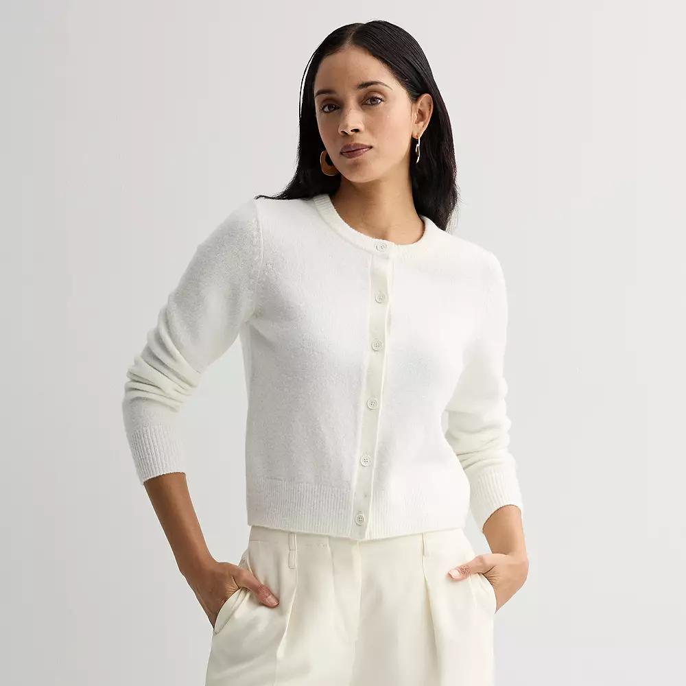 Women's Nine West Button Front Crewneck Sweater, Size: XL, Daisy Dew Product Image