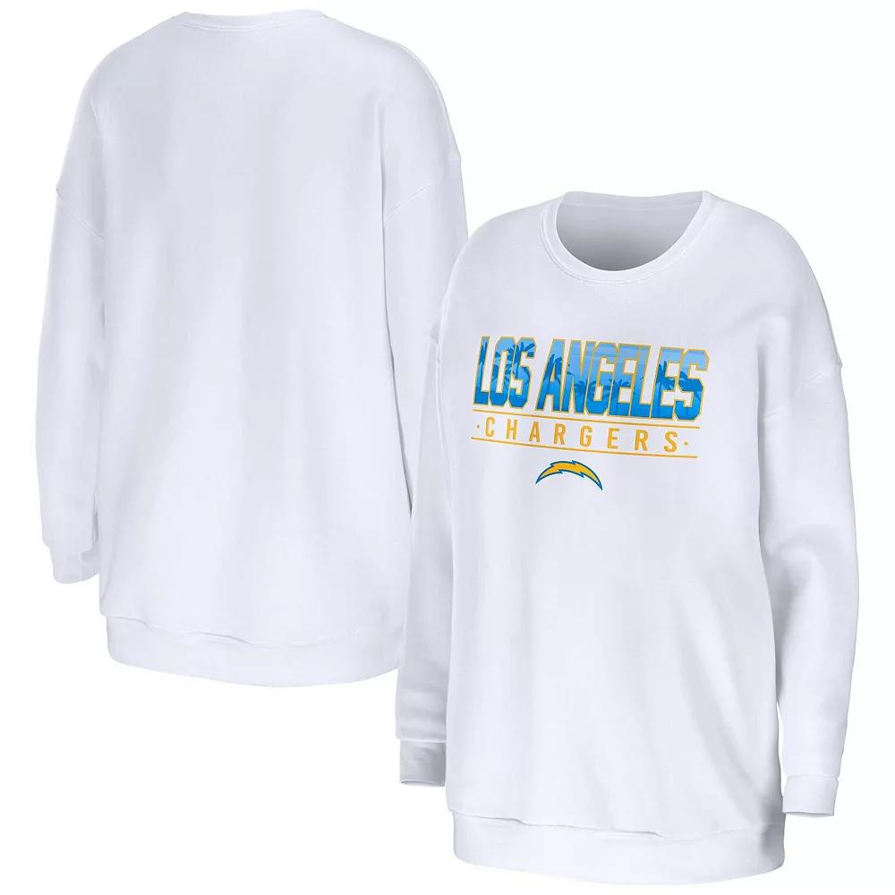 Women's WEAR by Erin Andrews White Los Angeles Chargers Domestic Pullover Sweatshirt,  Product Image