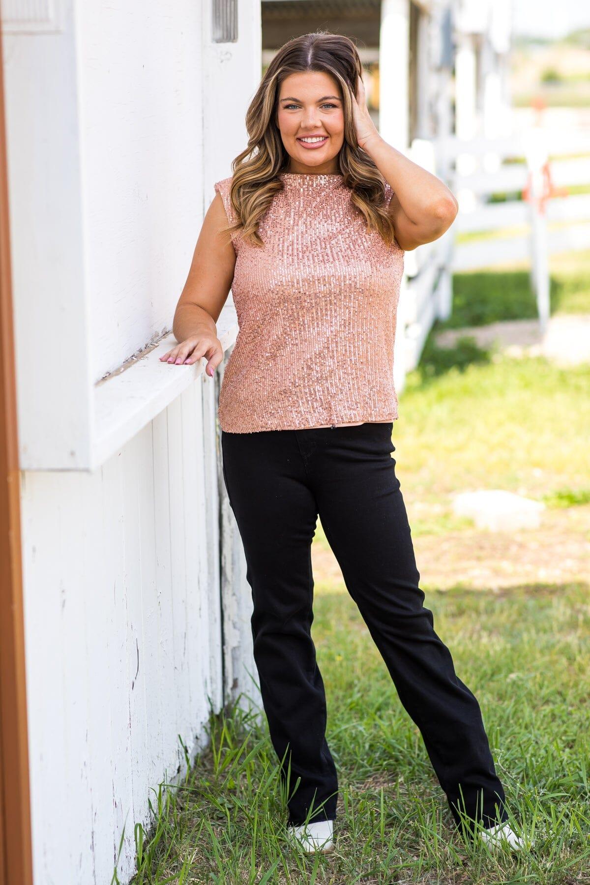 Dusty Rose Sequin Padded Shoulder Top Product Image