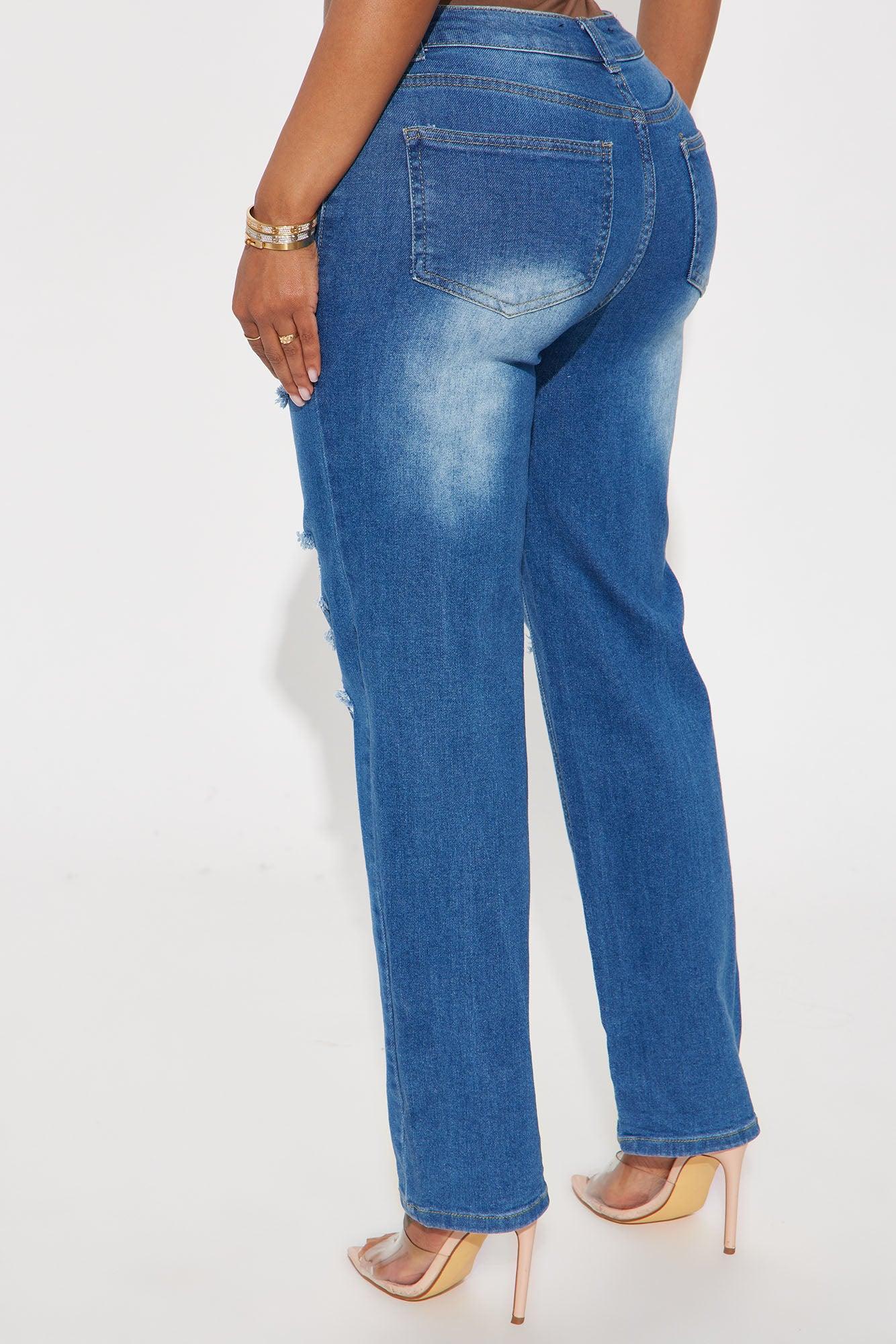 Lori Ripped Slim Straight Leg Jeans - Medium Wash Product Image