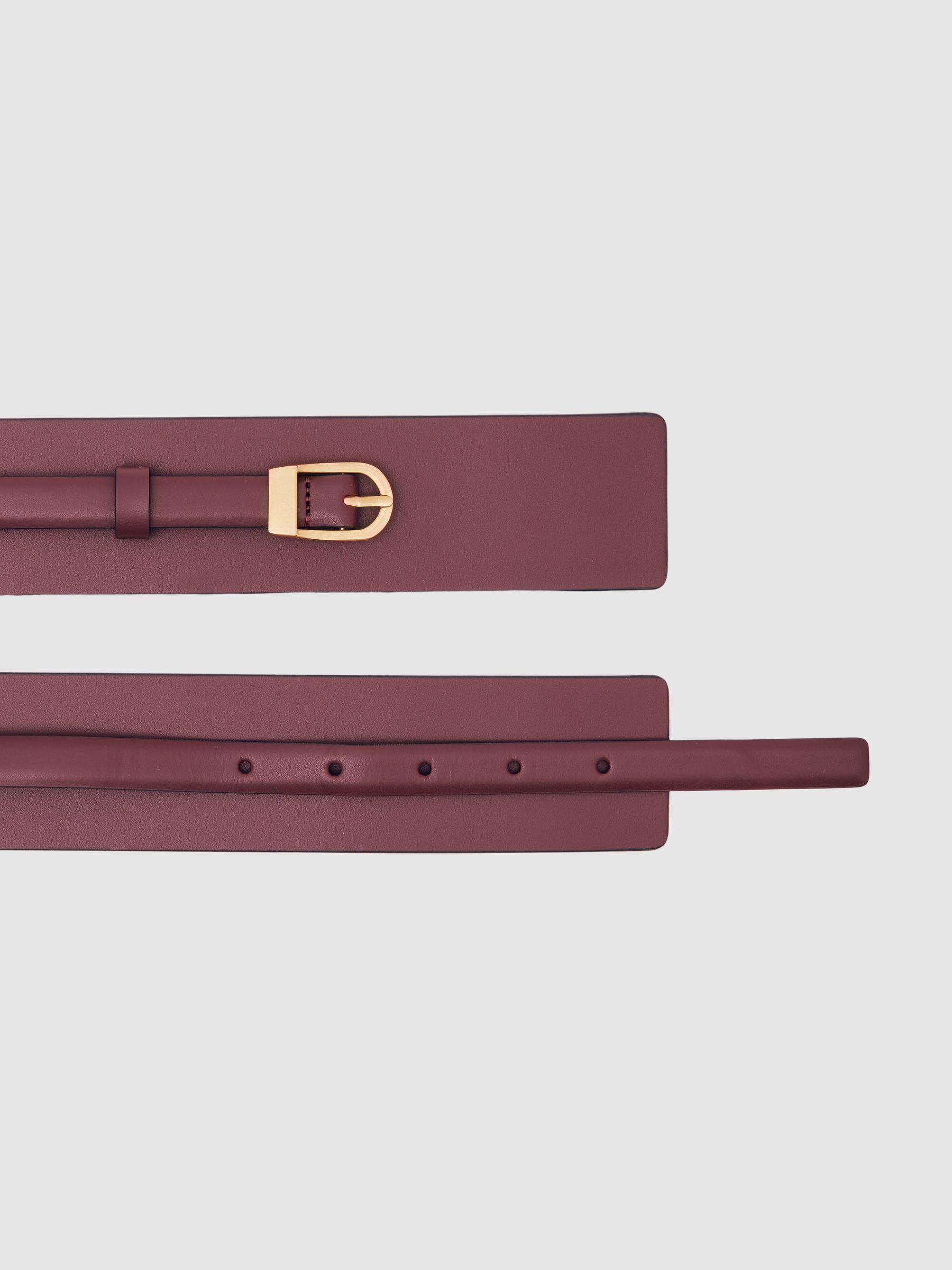 Leather Double-Strap Waist Belt in Burgundy Product Image