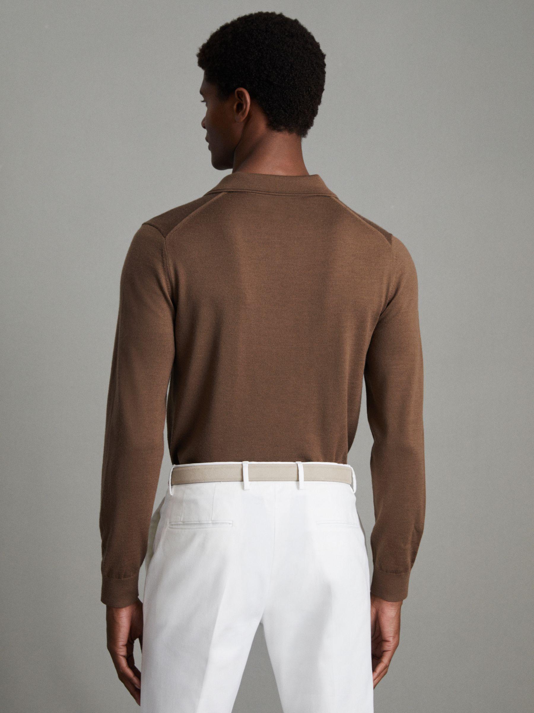 Merino Wool Half-Zip Polo Shirt in Pecan Brown Product Image