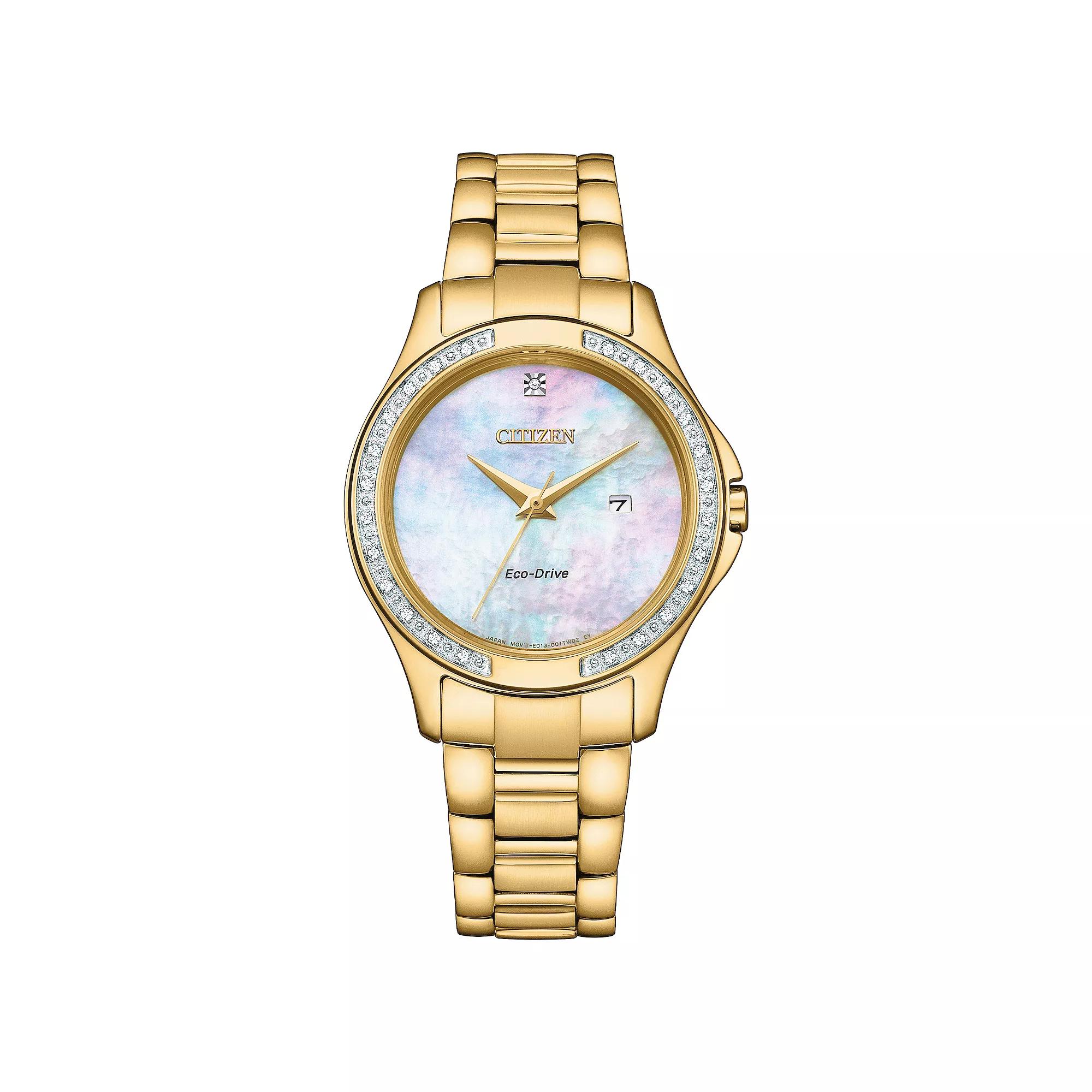 Citizen Womens Eco-Drive Dress Classic Two-Tone Diamond Accent Bracelet Watch Gold Product Image