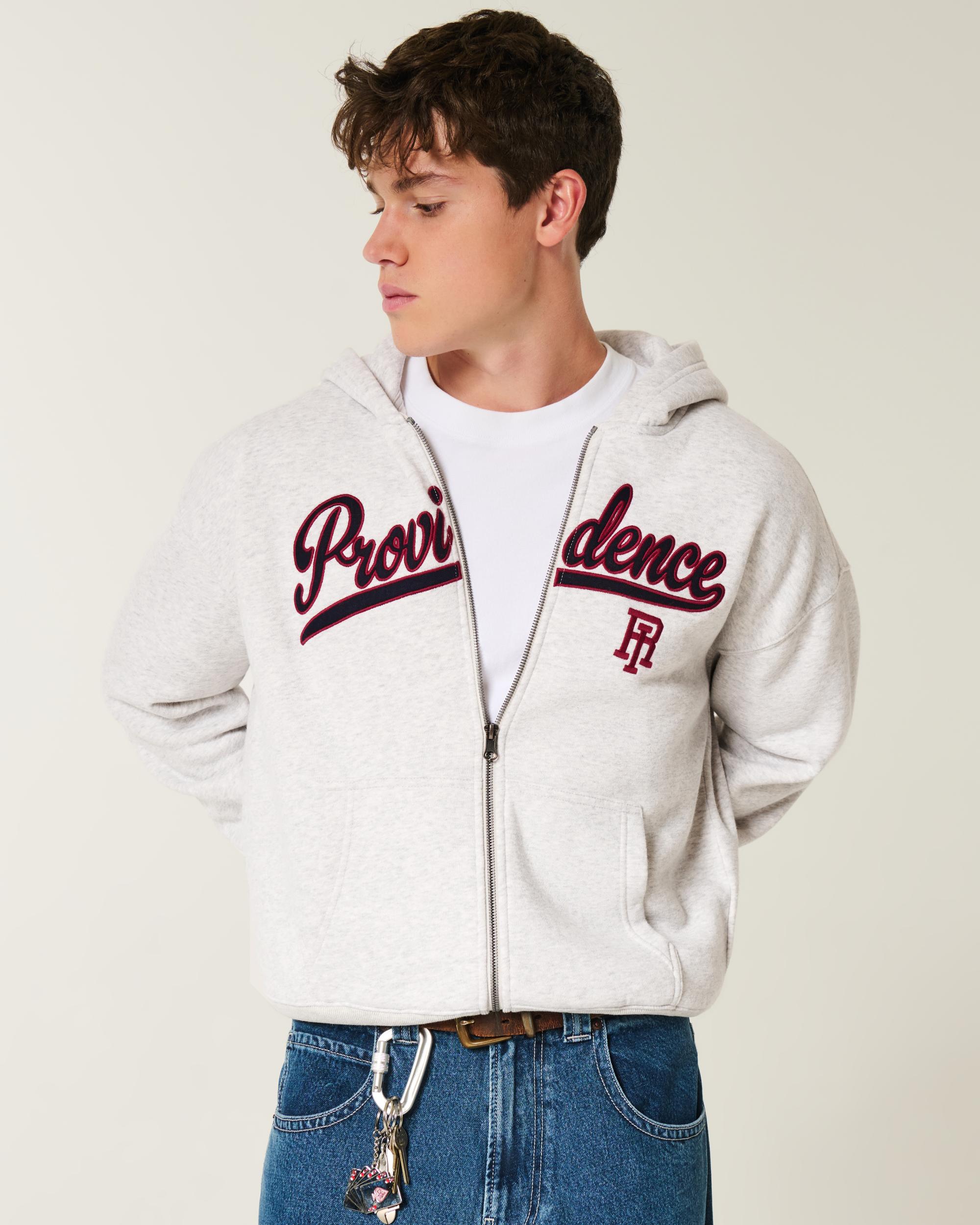 Boxy Providence Rhode Island Graphic Zip-Up Hoodie Product Image