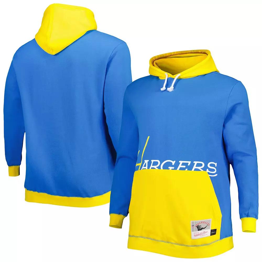 Men's Mitchell & Ness Powder Blue/Gold Los Angeles Chargers Big & Tall Big Face Pullover Hoodie, Size: 2XB, Light Product Image