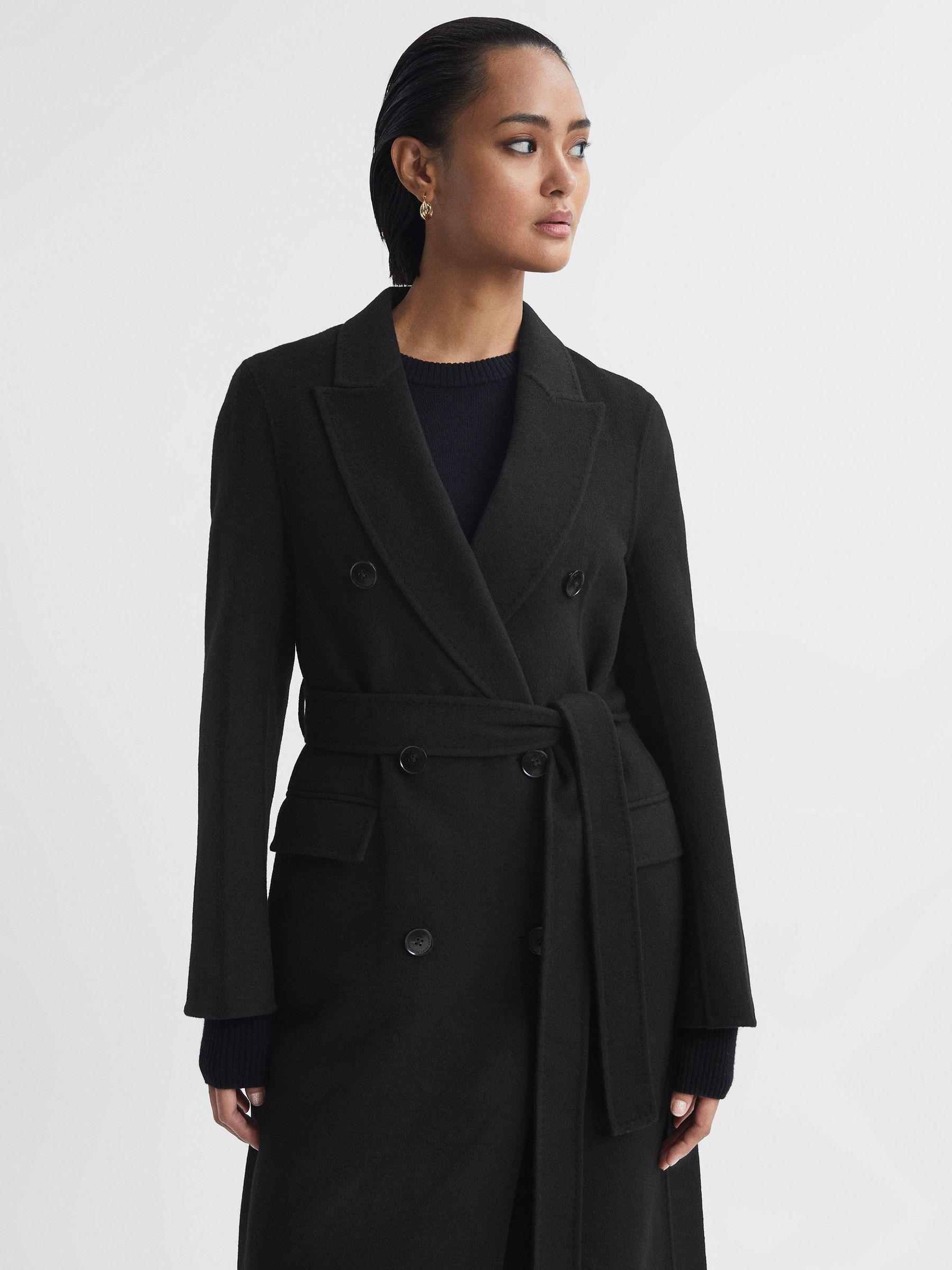 Relaxed Wool Blend Blindseam Belted Coat in Black Product Image