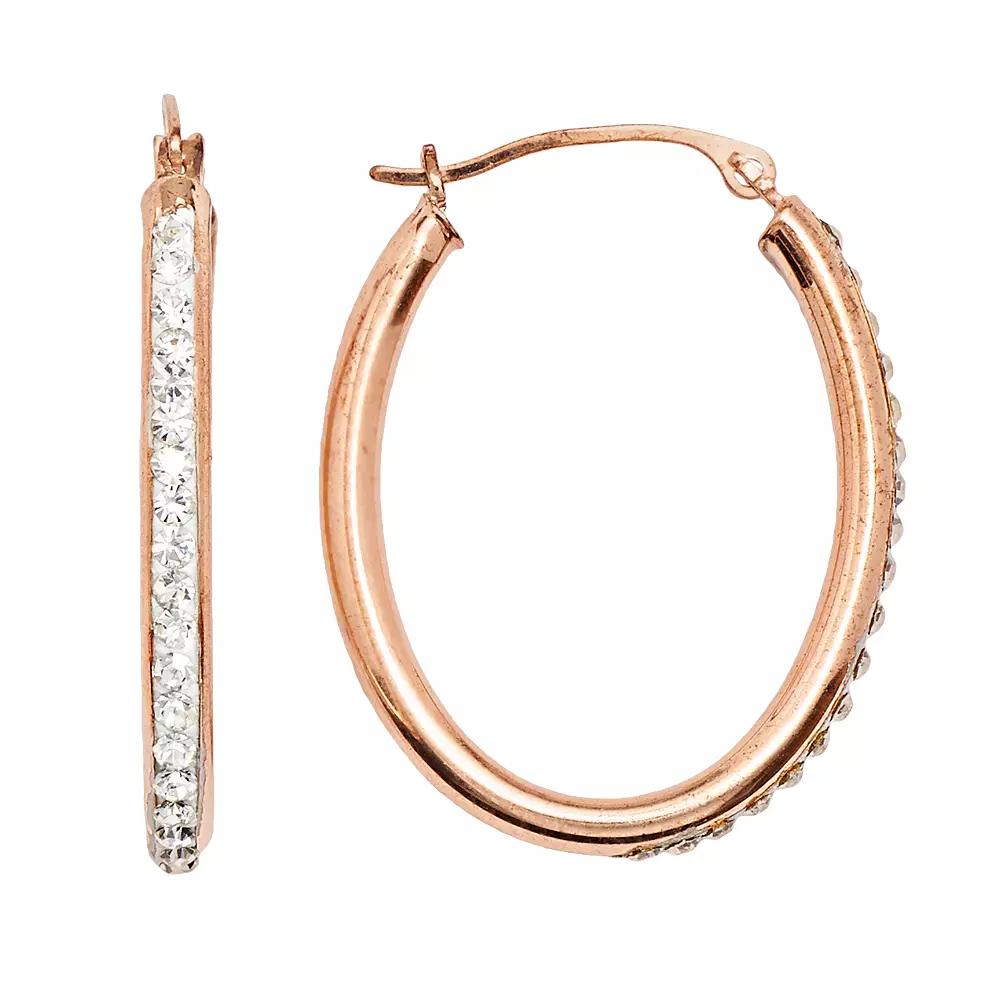 14k Gold-Bonded Sterling Silver Crystal Oval Hoop Earrings, Women's, 14kt Rose Gold Product Image