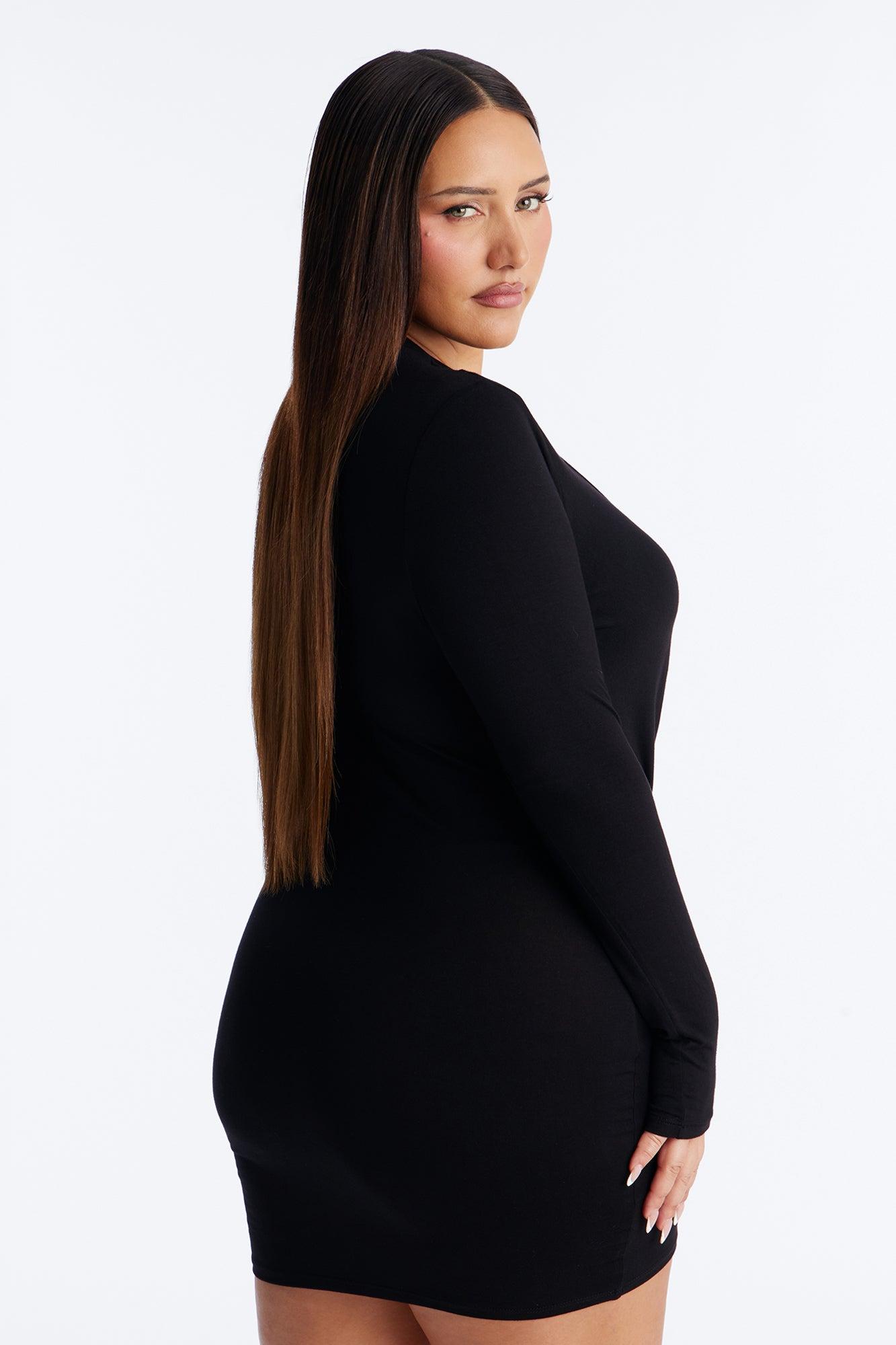 Baddie Core Deep V-Neck Mini Dress - Black Female Product Image