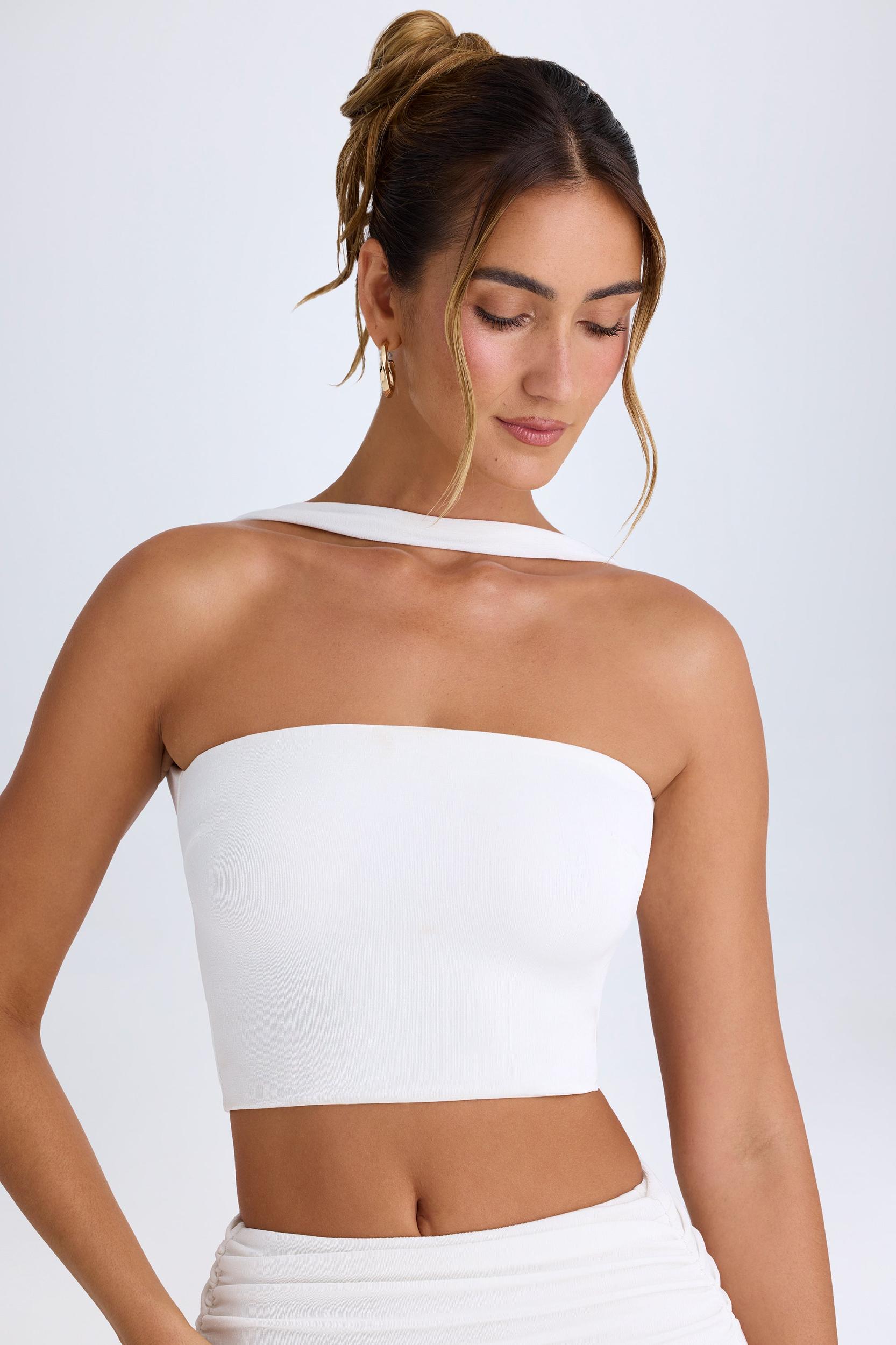 Choker-Detail Bandeau Top in White Product Image