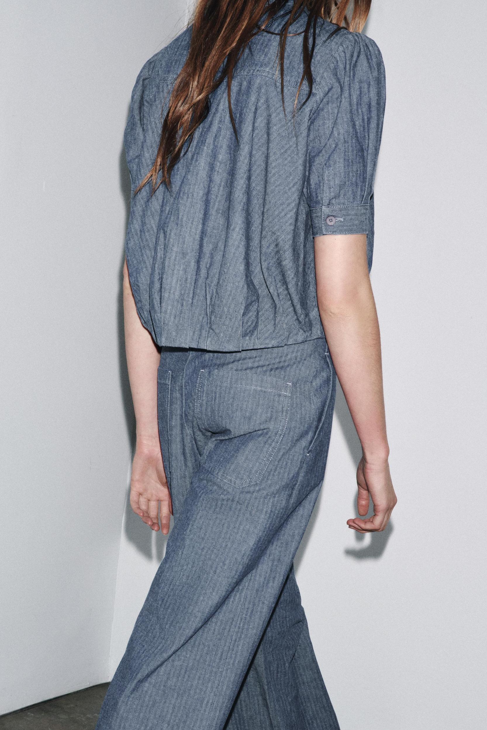 ZW COLLECTION PLEATED DENIM SHIRT Product Image