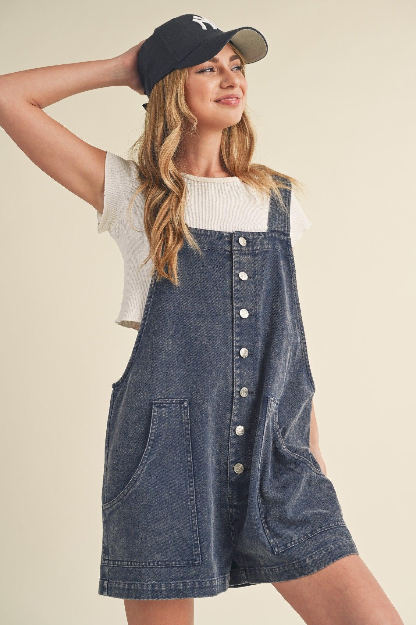 Relaxed Fit Washed Cute Romper Product Image